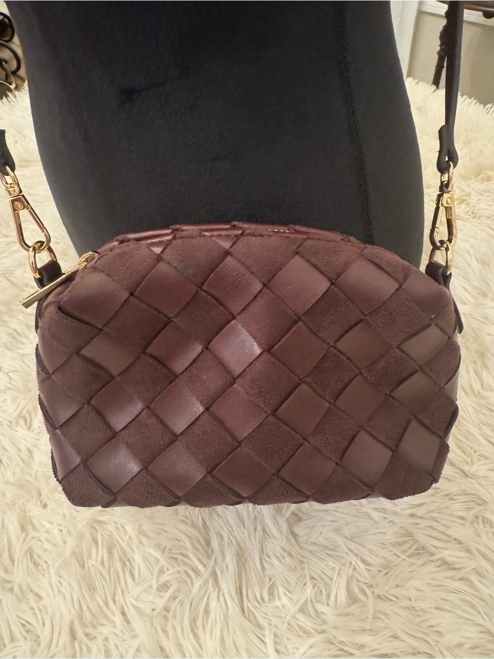 Woven Faux Leather Mini Bag in Burgundy